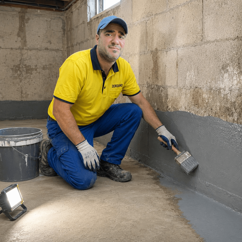 Applying waterproofing membrane at the basement wall and floor junction