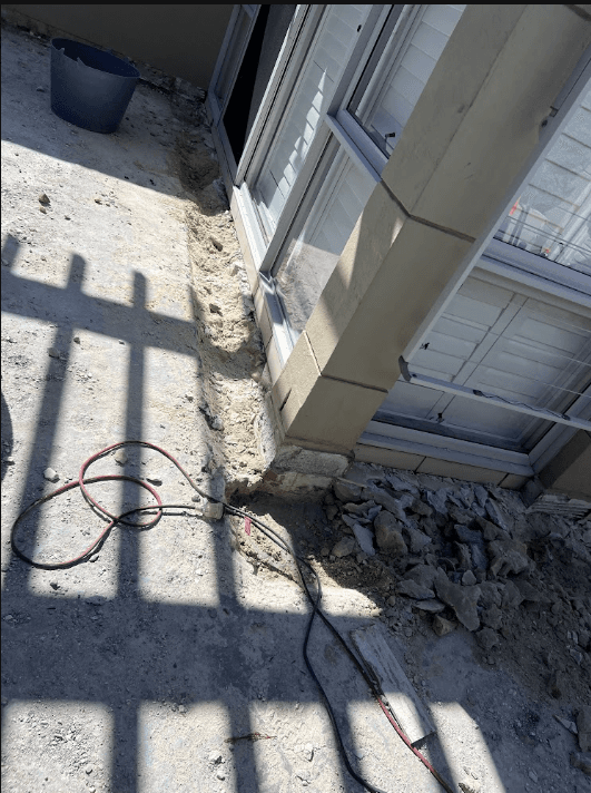 Terrace slab prepared along the wall before waterproofing at Rose Bay